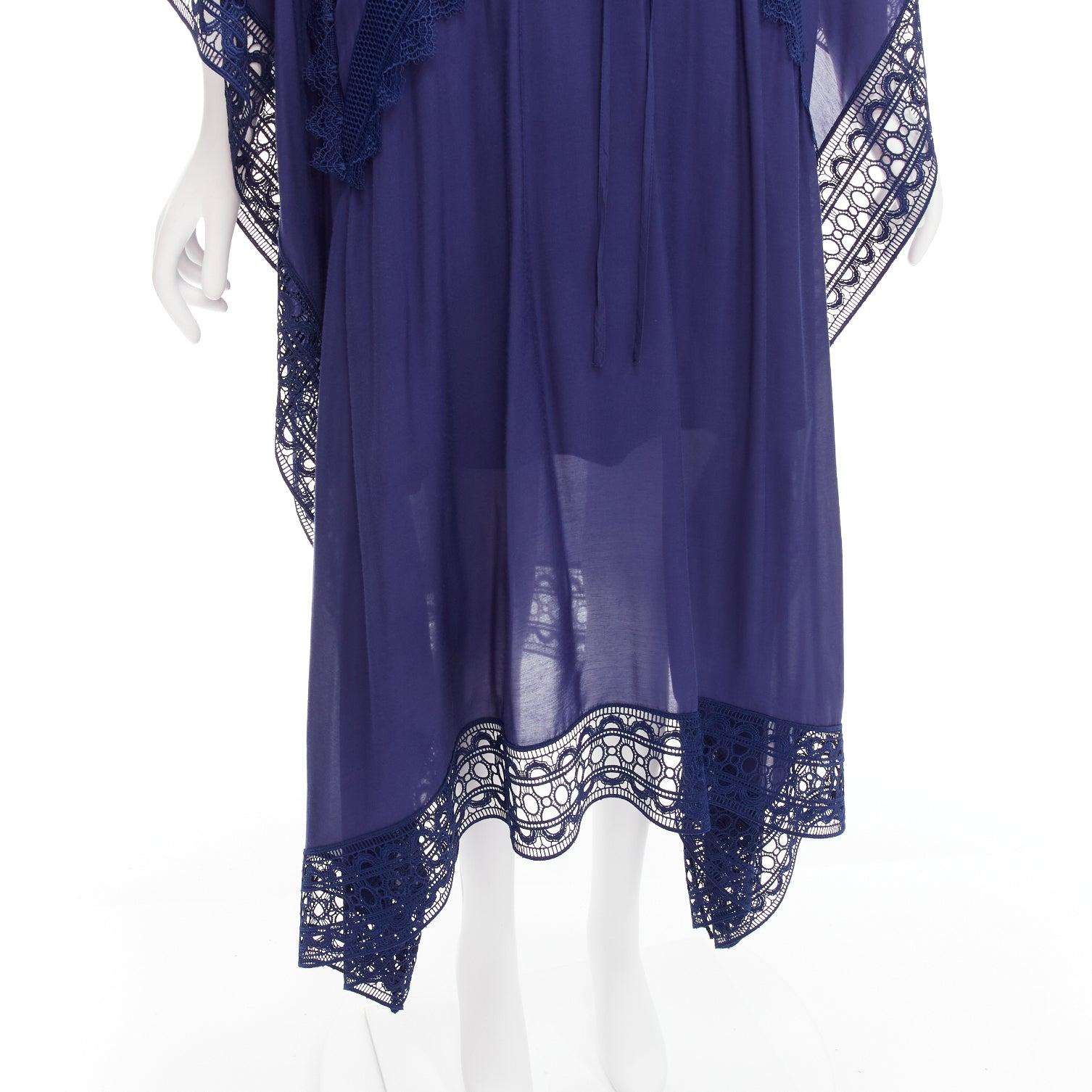 SELF PORTRAIT blue embroidery anglais tie front midi kaftan dress UK8 S For Sale 3