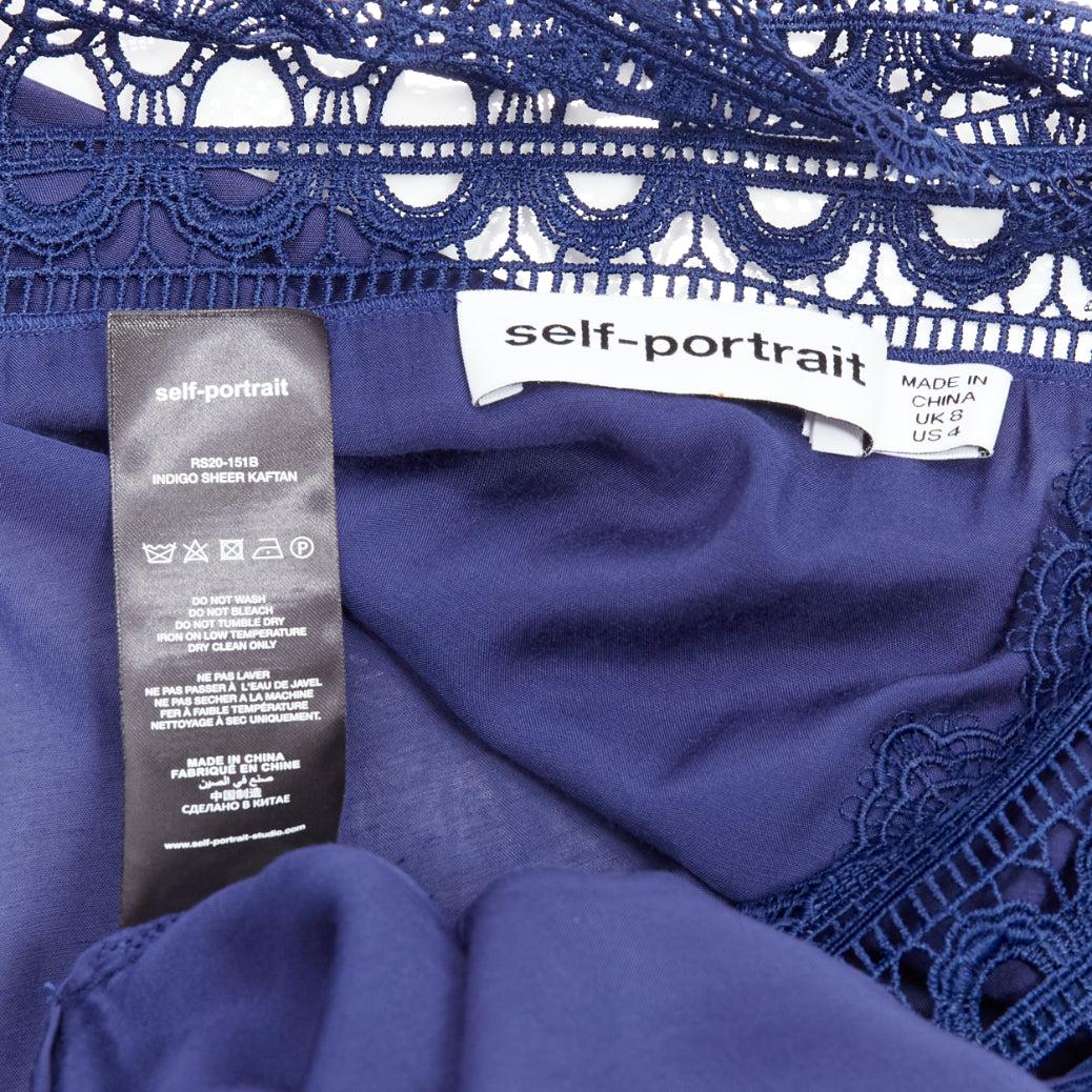 SELF PORTRAIT blue embroidery anglais tie front midi kaftan dress UK8 S For Sale 4