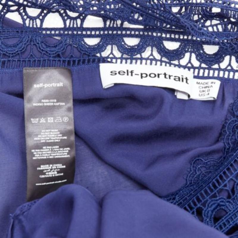 AUTORRETRATO bordado azul anglais lazo delante vestido midi caftán UK8 S en venta 3