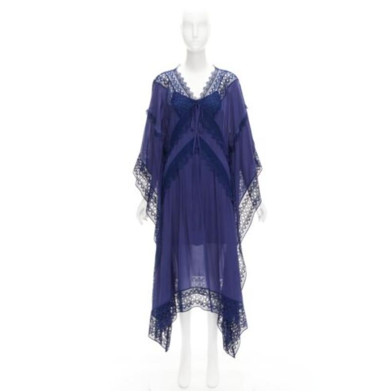 AUTORRETRATO bordado azul anglais lazo delante vestido midi caftán UK8 S en venta 4