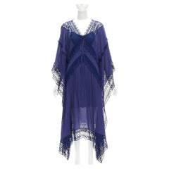 SELF PORTRAIT blue embroidery anglais tie front midi kaftan dress UK8 S