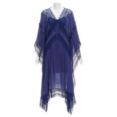 Self-Portrait robe kaftan midi broderie anglaise bleue à nouer sur le devant UK8 S