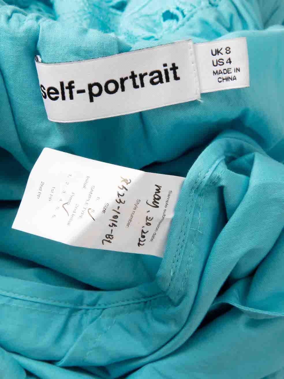 Self-Portrait - Top à volants en Broderie florale bleue, taille S en vente 2