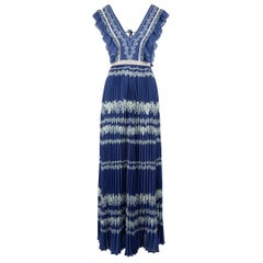 Self-Portrait Blue Floral Pleated Maxi Dress Size XS