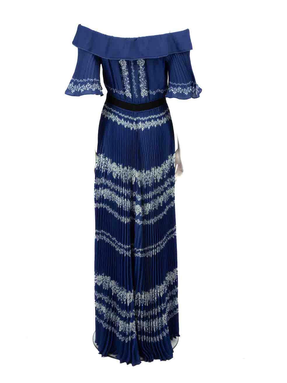 Self-Portrait Blue Floral Print Off-Shoulder Maxi Dress Size M In Excellent Condition In London, GB
