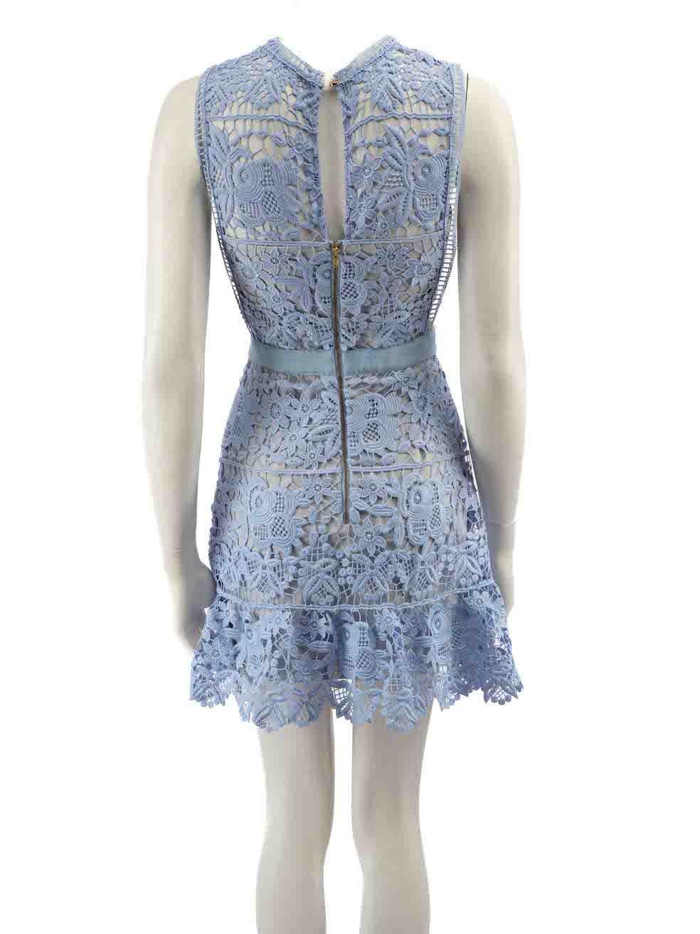 Self-Portrait Blue Flower Lace Mini Dress Size XS In Good Condition For Sale In London, GB