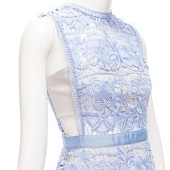 SELF PORTRAIT Blau Guipure Spitze Grau Overlay Bandeau Ausschnitt Kleid UK10 M