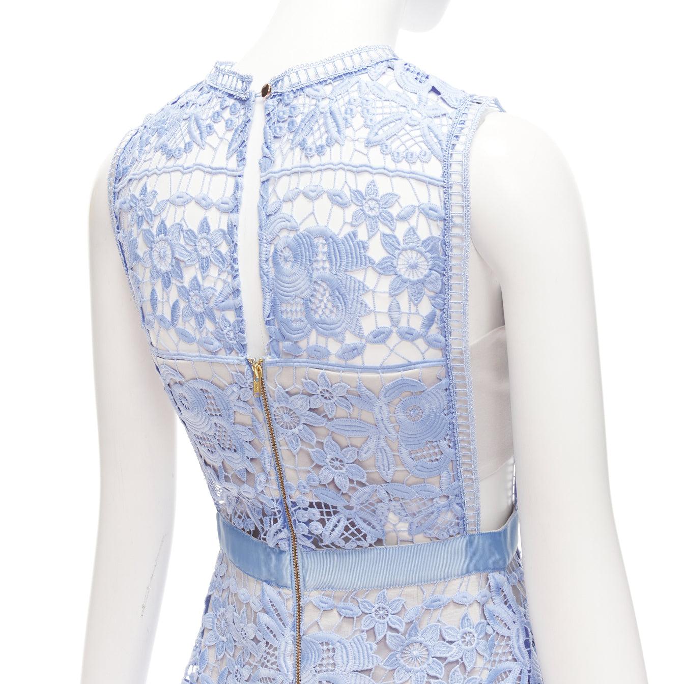 SELF PORTRAIT blue Guipure Lace grey overlay bandeau cut out dress UK10 M For Sale 2