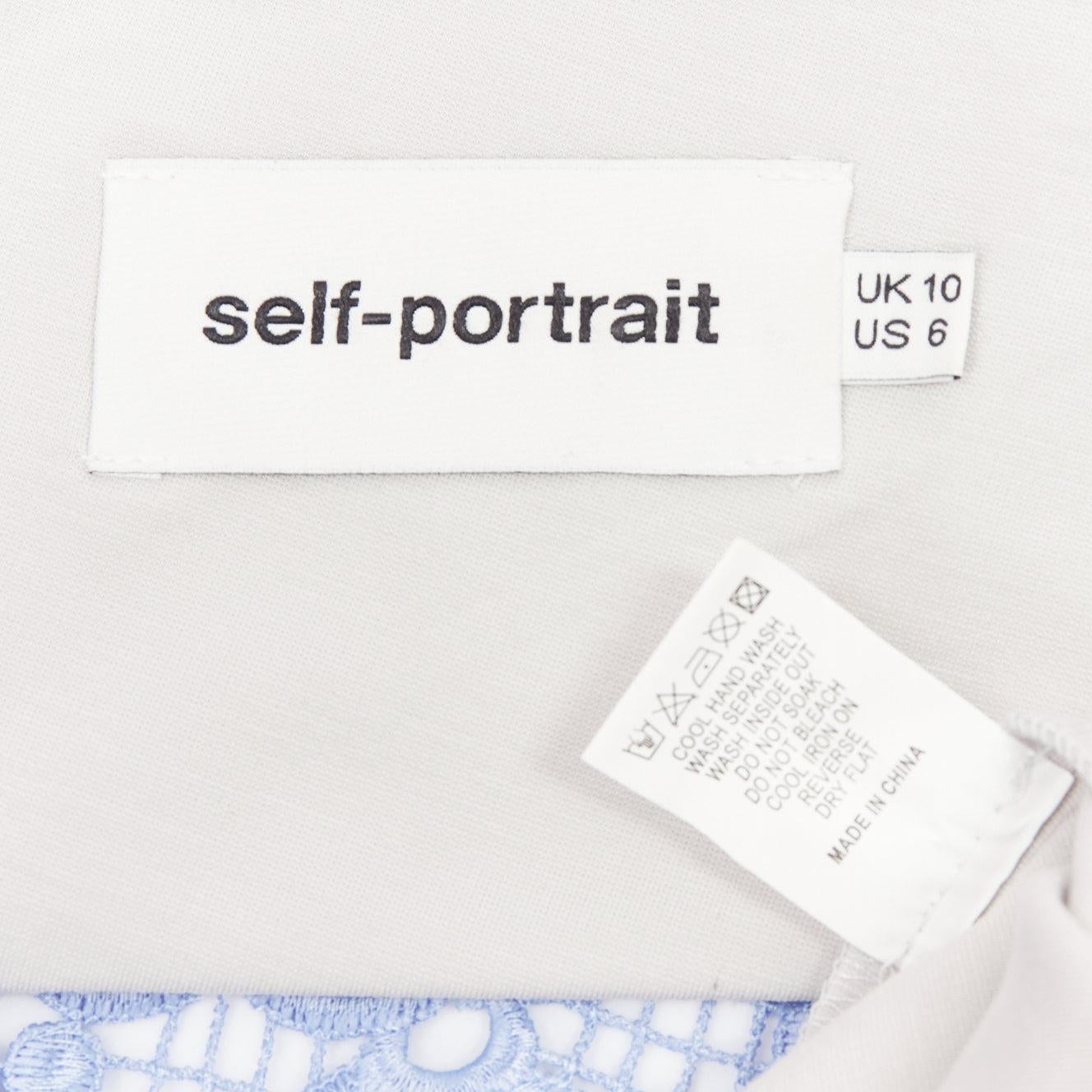 SELF PORTRAIT blue Guipure Lace grey overlay bandeau cut out dress UK10 M For Sale 3