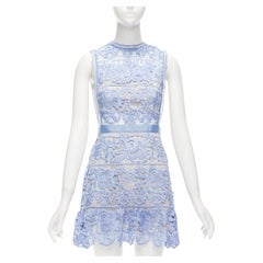 SELF PORTRAIT Blau Guipure Spitze Grau Overlay Bandeau Ausschnitt Kleid UK10 M