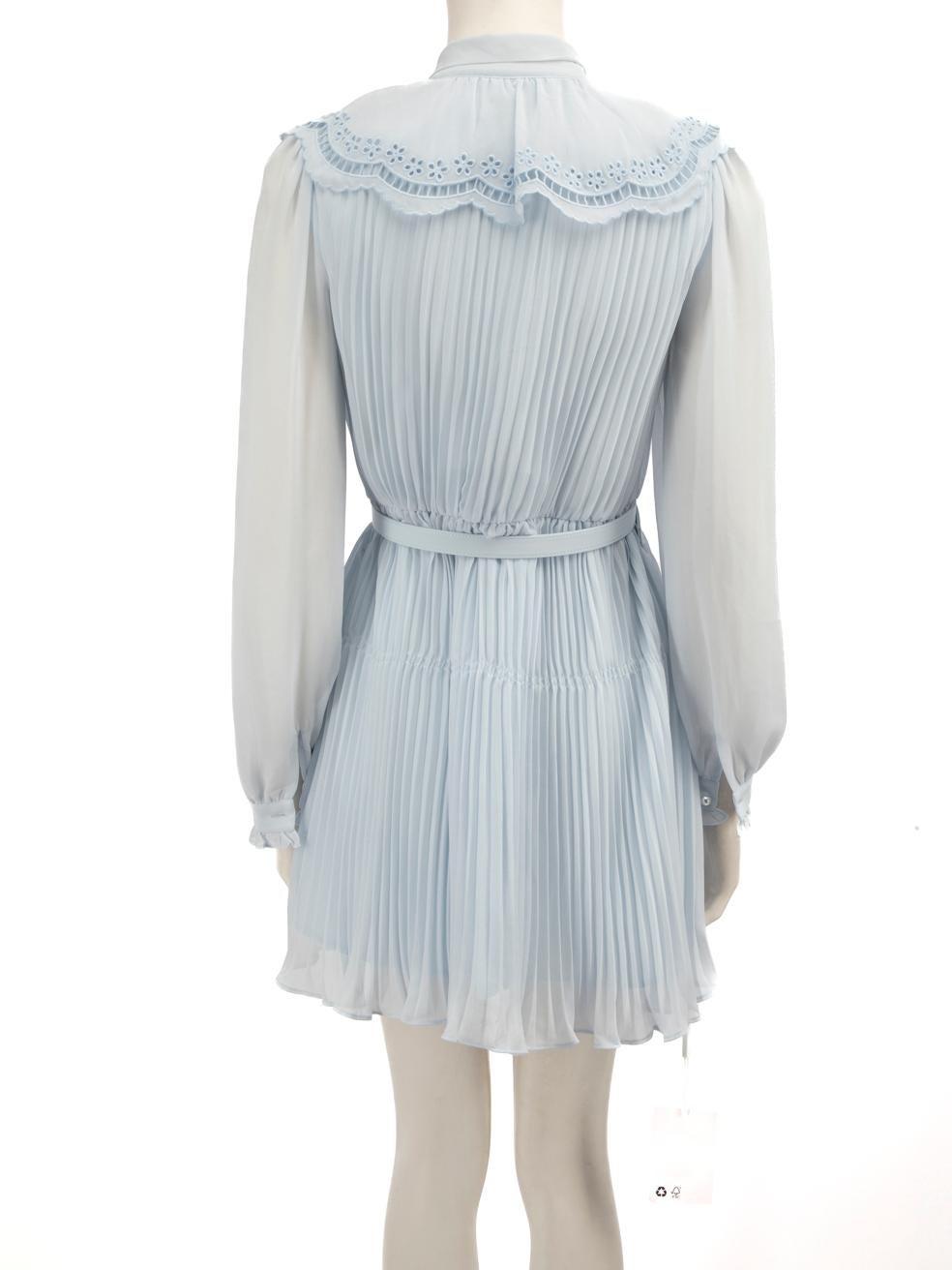 Gray Self-Portrait Blue Pleated Belted Mini Dress Size S