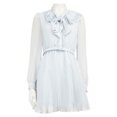 Self-Portrait Blue Pleated Belted Mini Dress Size S