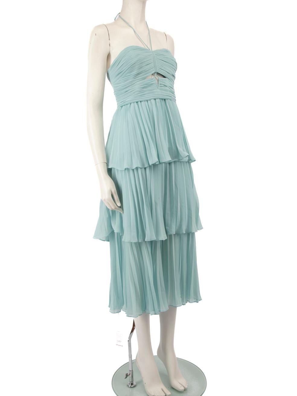 CONDITION is Never worn, with tags. No visible wear to dress is evident on this new Self Portrait designer resale item.
  
  
  
  Details
  
  
  Blue
  
  Polyester
  
  Dress
  
  Halter neck tie
  
  Sleeveless
  
  Tiered pleated skirt
  
 