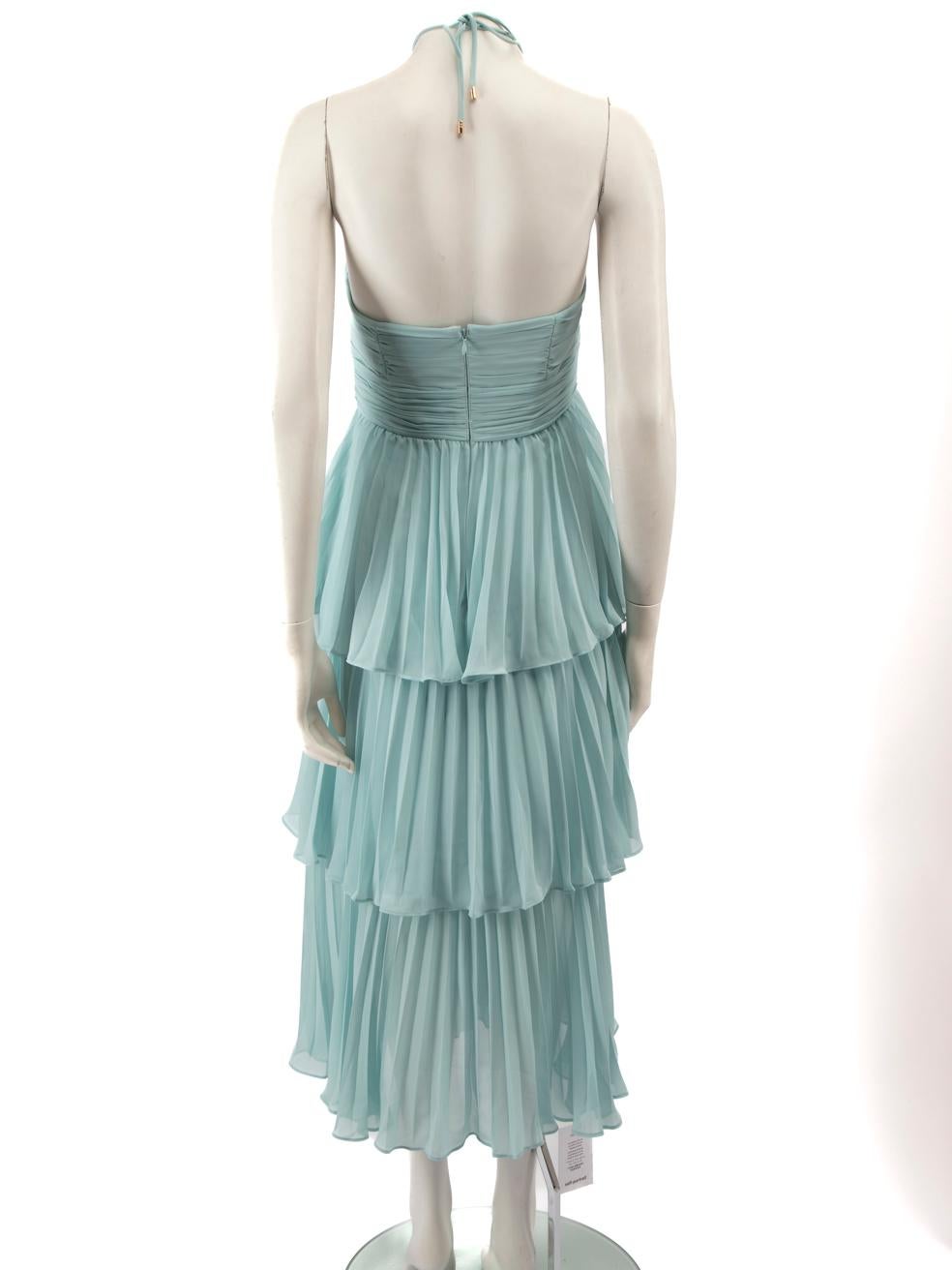 Self-Portrait Blue Pleated Cut-Out Tiered Midi Dress Size L In New Condition For Sale In London, GB