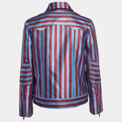 Self-Portrait Blue/Red Candy Stripe Satin Zipper Jacket S