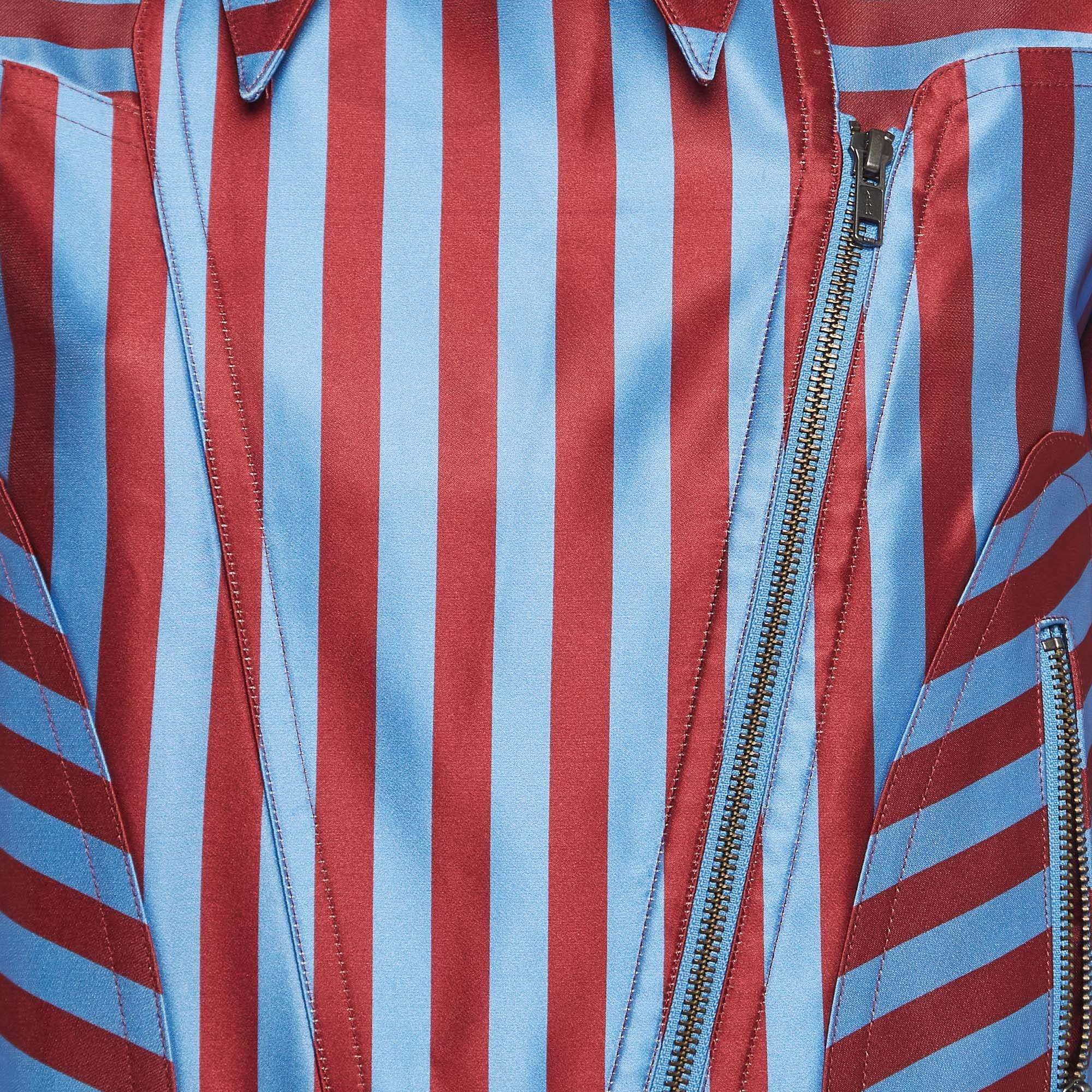 Grigio Self-Portrait - Giacca con cerniera in raso a righe Candy blu/rosso S in vendita