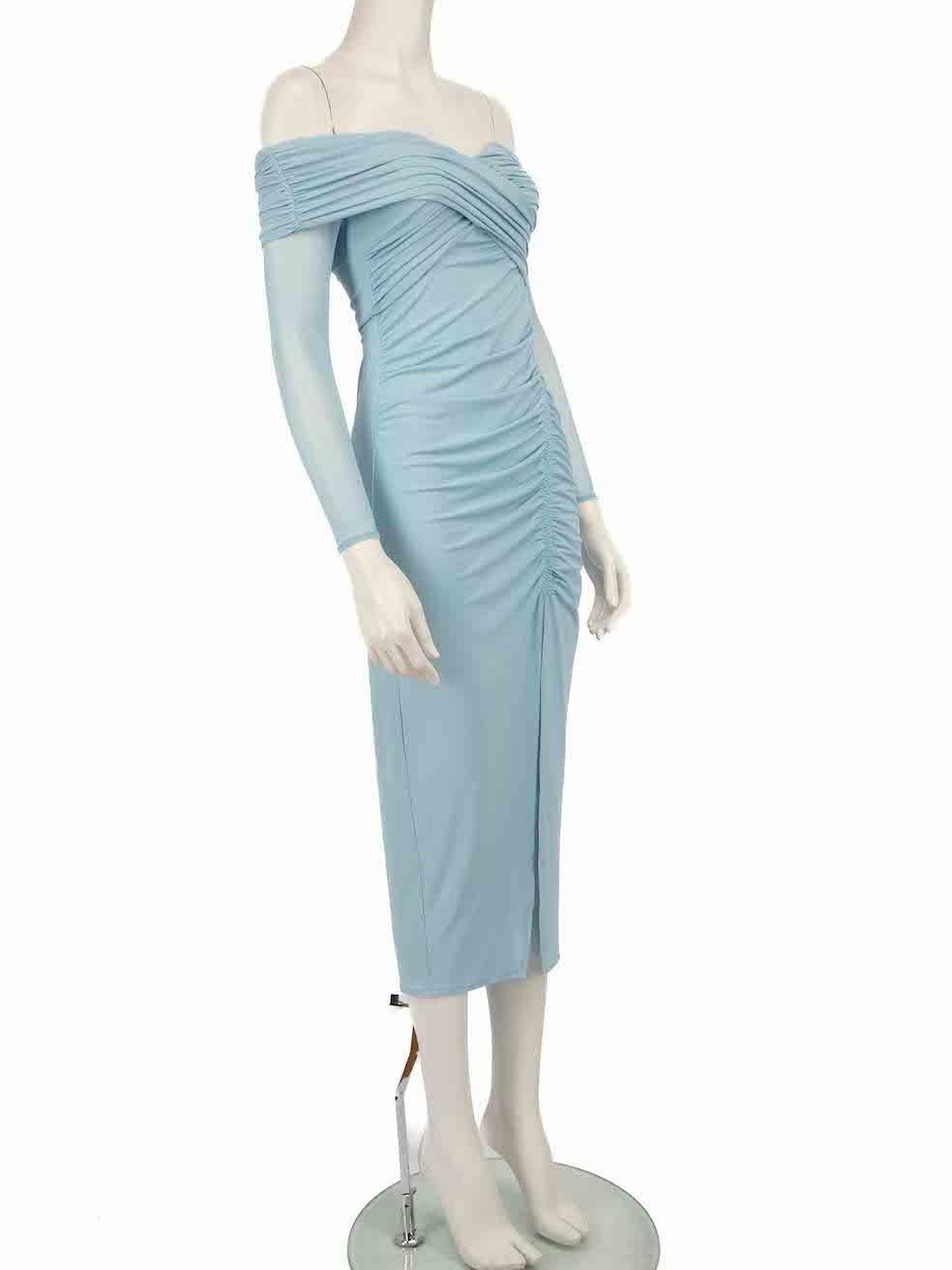 CONDITION is Never worn, with tags. No visible wear to dress is evident on this new Self-Portrait designer resale item.
 
 
 
 Details
 
 
 Blue
 
 Viscose
 
 Bodycon dress
 
 V-neck
 
 Long sleeves
 
 Midi
 
 Ruched
 
 Back zip and hook fastening
