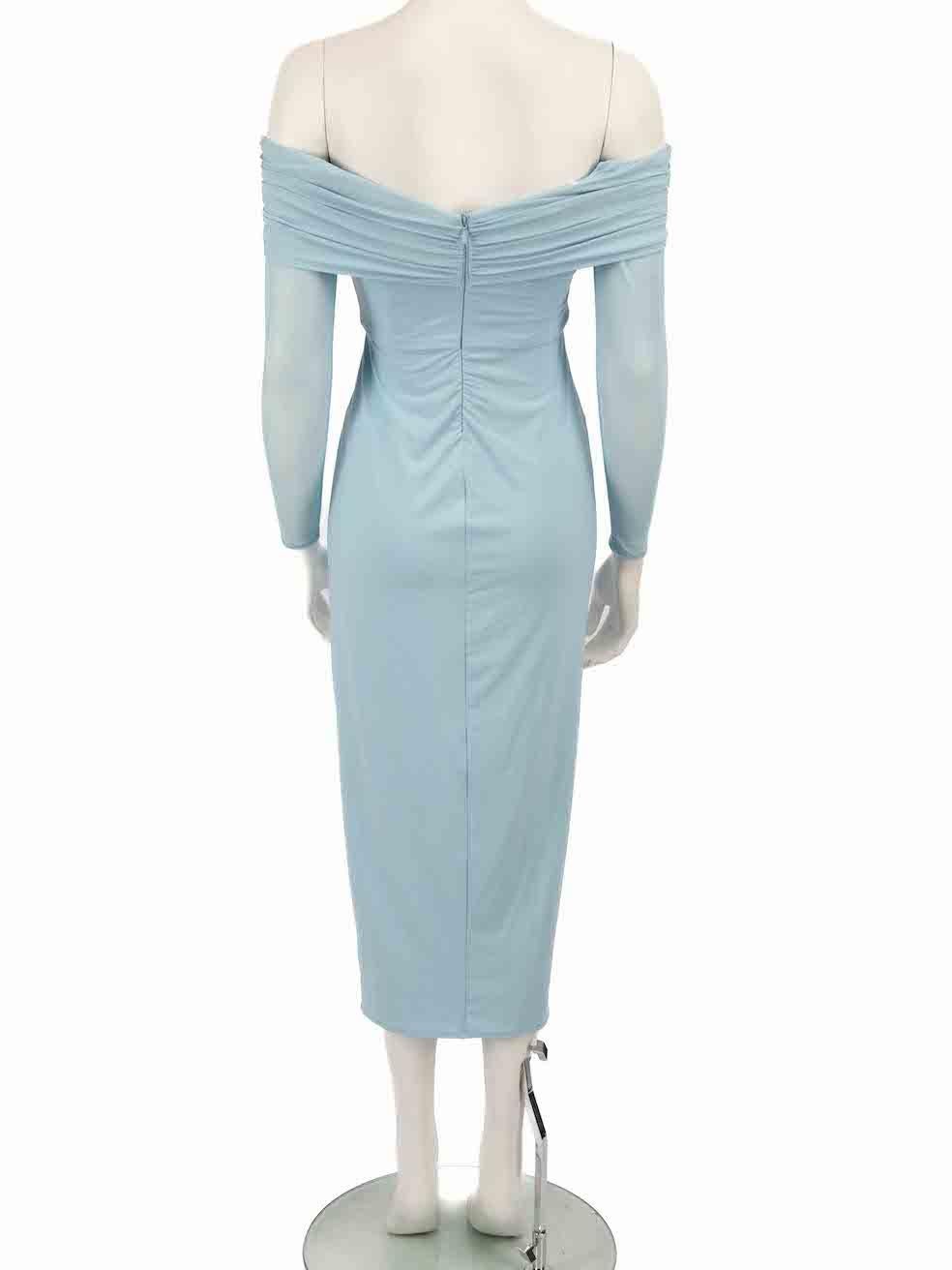 Self-Portrait Blue Ruched Midi Dress Size XS In New Condition For Sale In London, GB