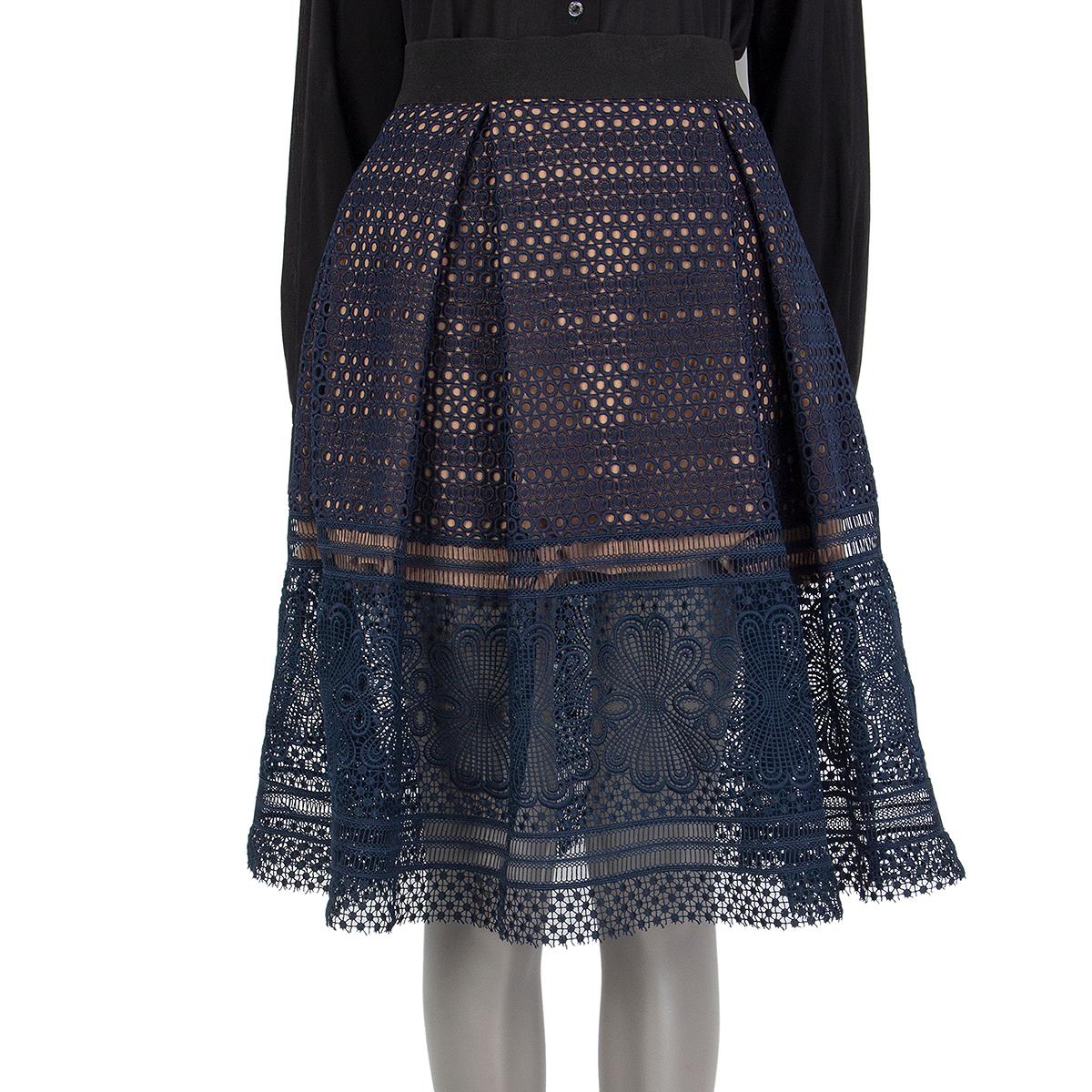 Black SELF-PORTRAIT blue SOFIA PLEATED GIUPRE LACE Skirt 10 S For Sale