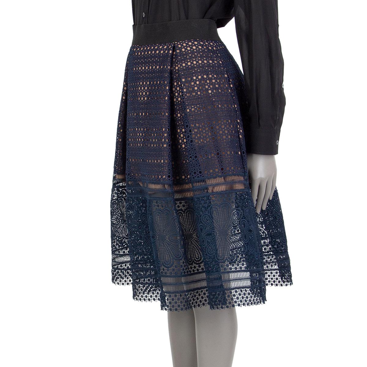 SELF-PORTRAIT blue SOFIA PLEATED GIUPRE LACE Skirt 10 S In Excellent Condition For Sale In Zürich, CH