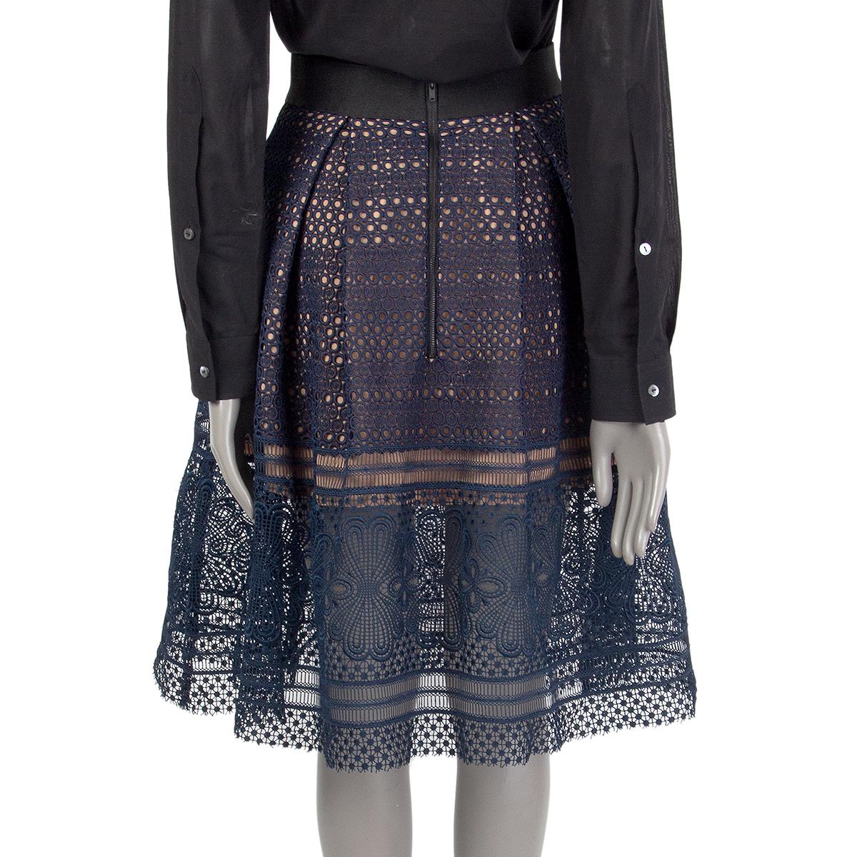 Women's SELF-PORTRAIT blue SOFIA PLEATED GIUPRE LACE Skirt 10 S For Sale
