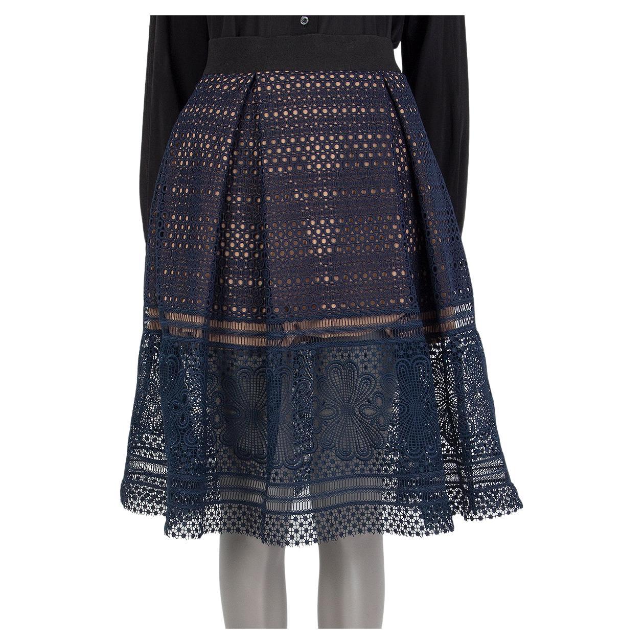SELF-PORTRAIT blue SOFIA PLEATED GIUPRE LACE Skirt 10 S For Sale