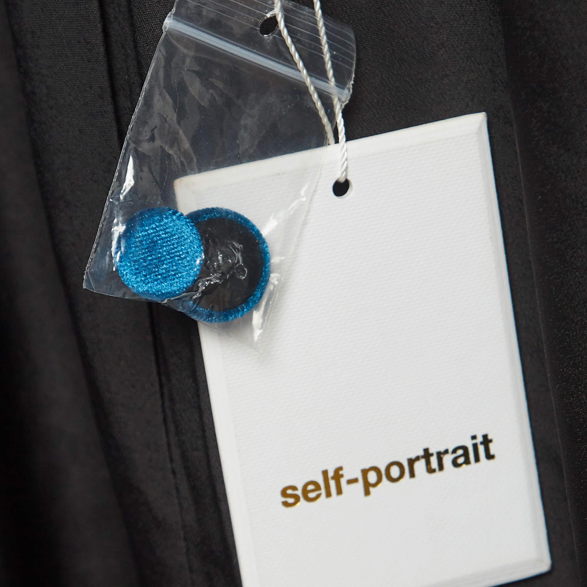 Women's Self Portrait Blue Velvet Blazer L For Sale