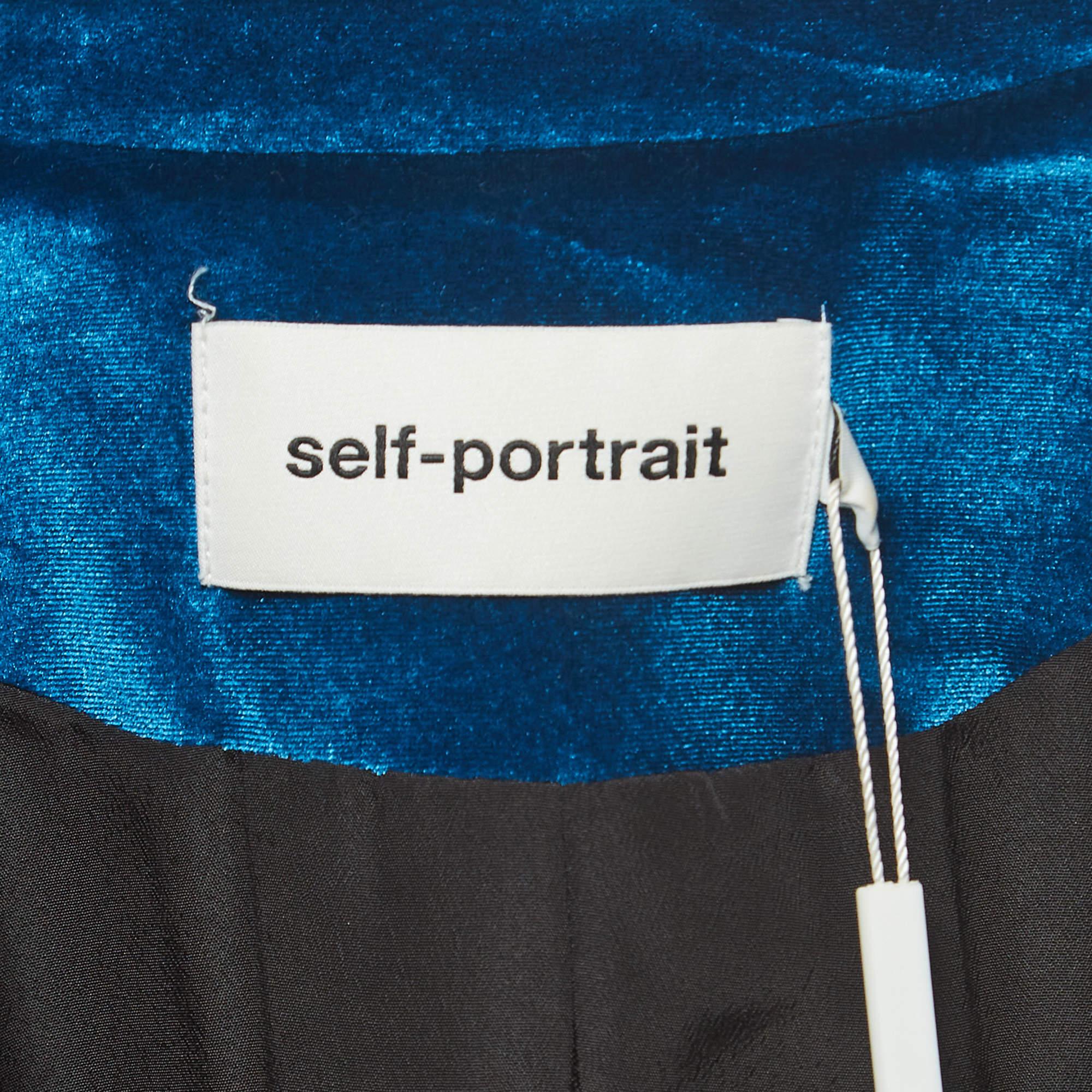 Self Portrait Blue Velvet Blazer L For Sale 2