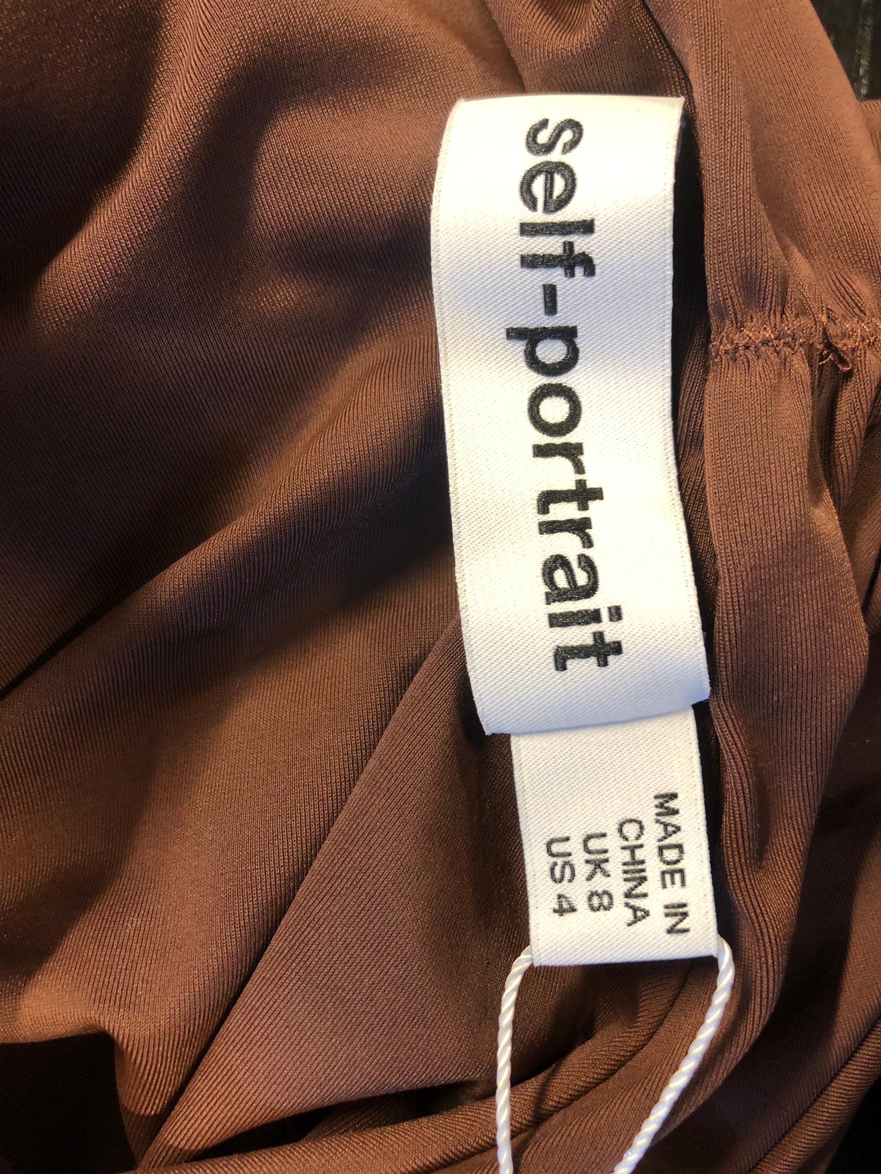 Self-Portrait Brown Cut-out Drapierter Badeanzug  Größe UK 8  (Schwarz) im Angebot