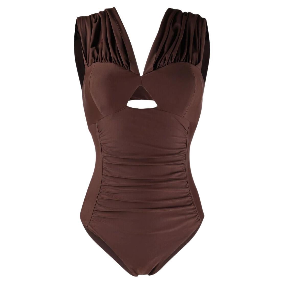Self Portrait Brown Cut-out Draped Swimsuit  Size UK 8  For Sale