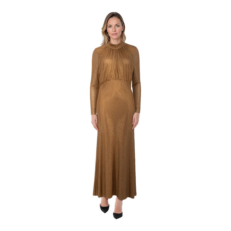 Self-Portrait Brown Rhinestone Gathered Maxi Dress Size M at 1stDibs