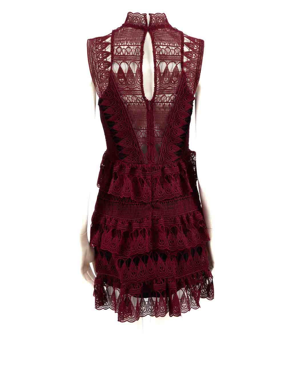 Self-Portrait Burgundy Guipure Lace Mini Dress Size M In Excellent Condition In London, GB