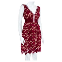 Self-Portrait Burgundy Guipure Lace Plunge Neck Detail Short Dress S