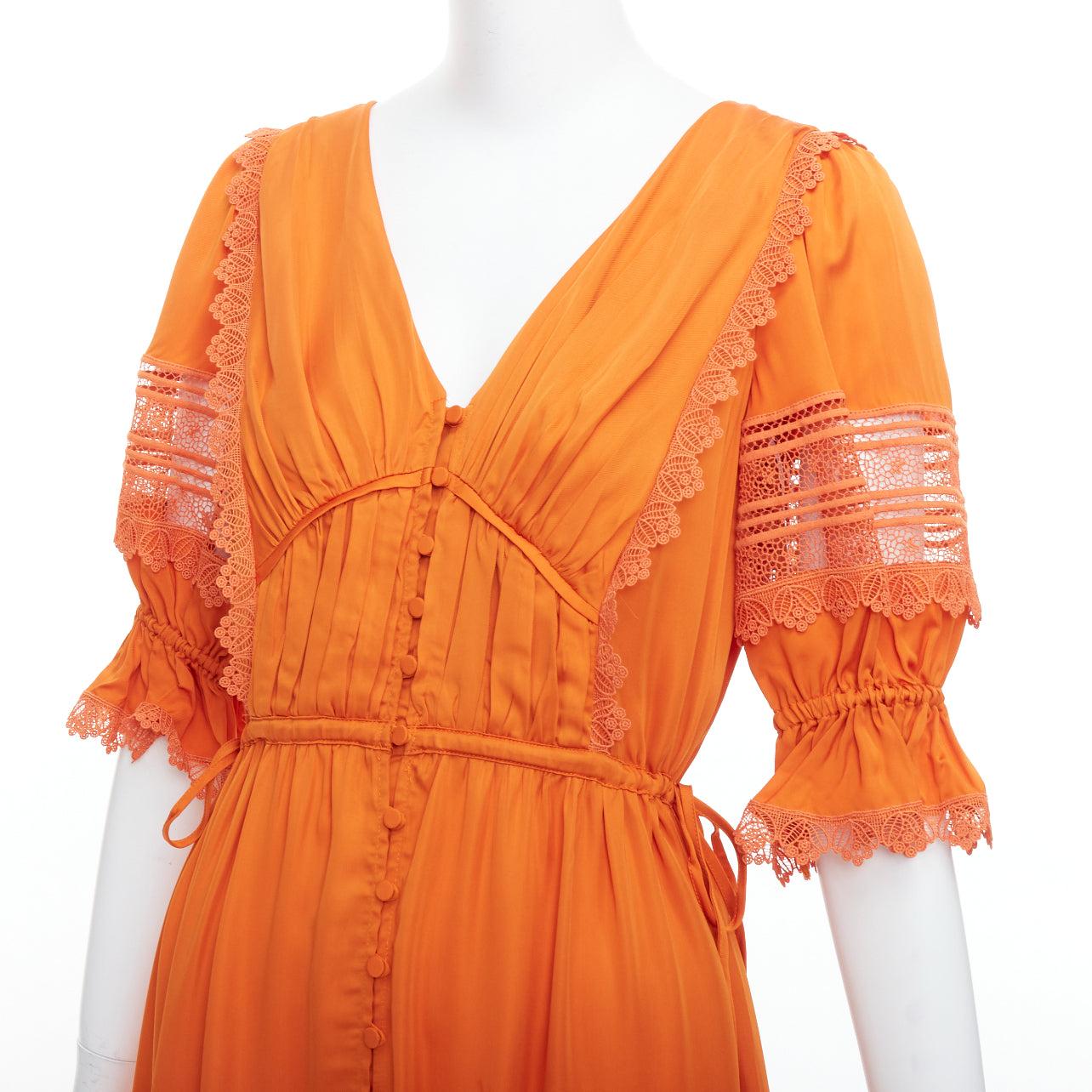 SELF PORTRAIT burnt orange lace trim satin twill ruffle midi dress UK8 S
Reference: JACG/A00171
Brand: Self Portrait
Material: Viscose
Color: Orange
Pattern: Solid
Closure: Button
Extra Details: The burnt-orange hue of Self-Portrait's dress will