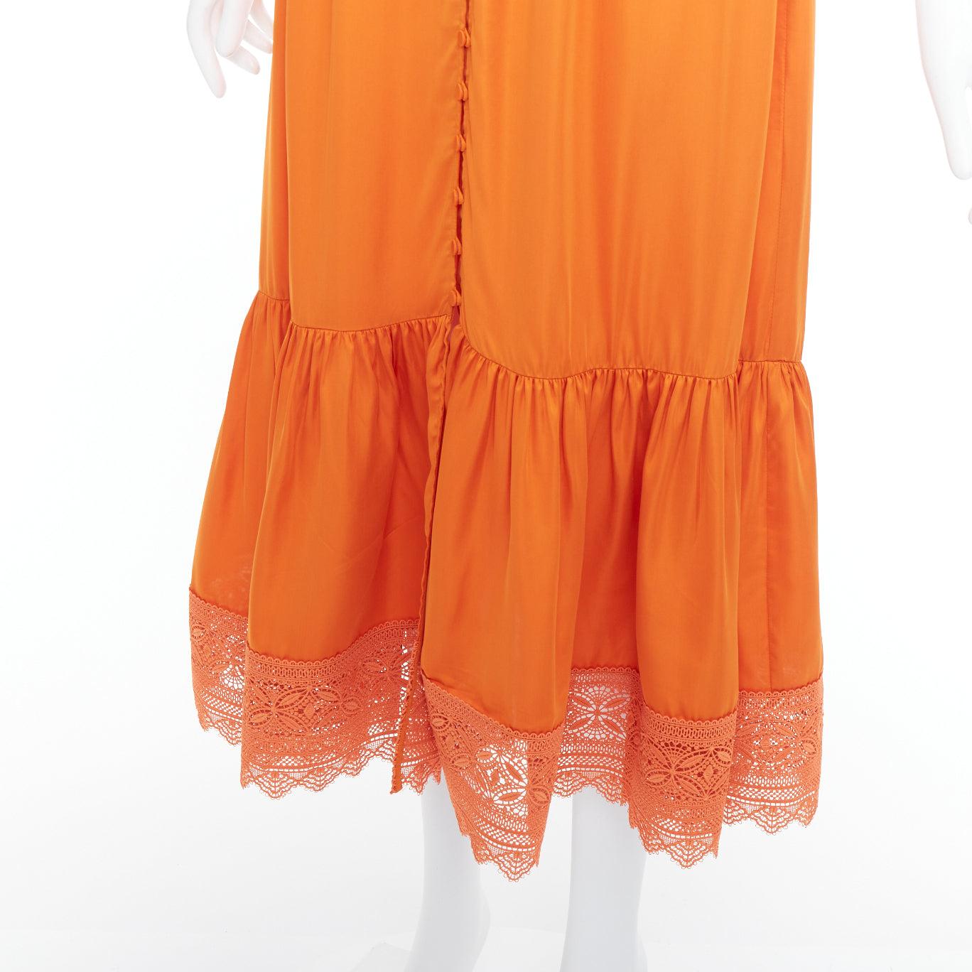 SELF PORTRAIT burnt orange lace trim satin twill ruffle midi dress UK8 S For Sale 2