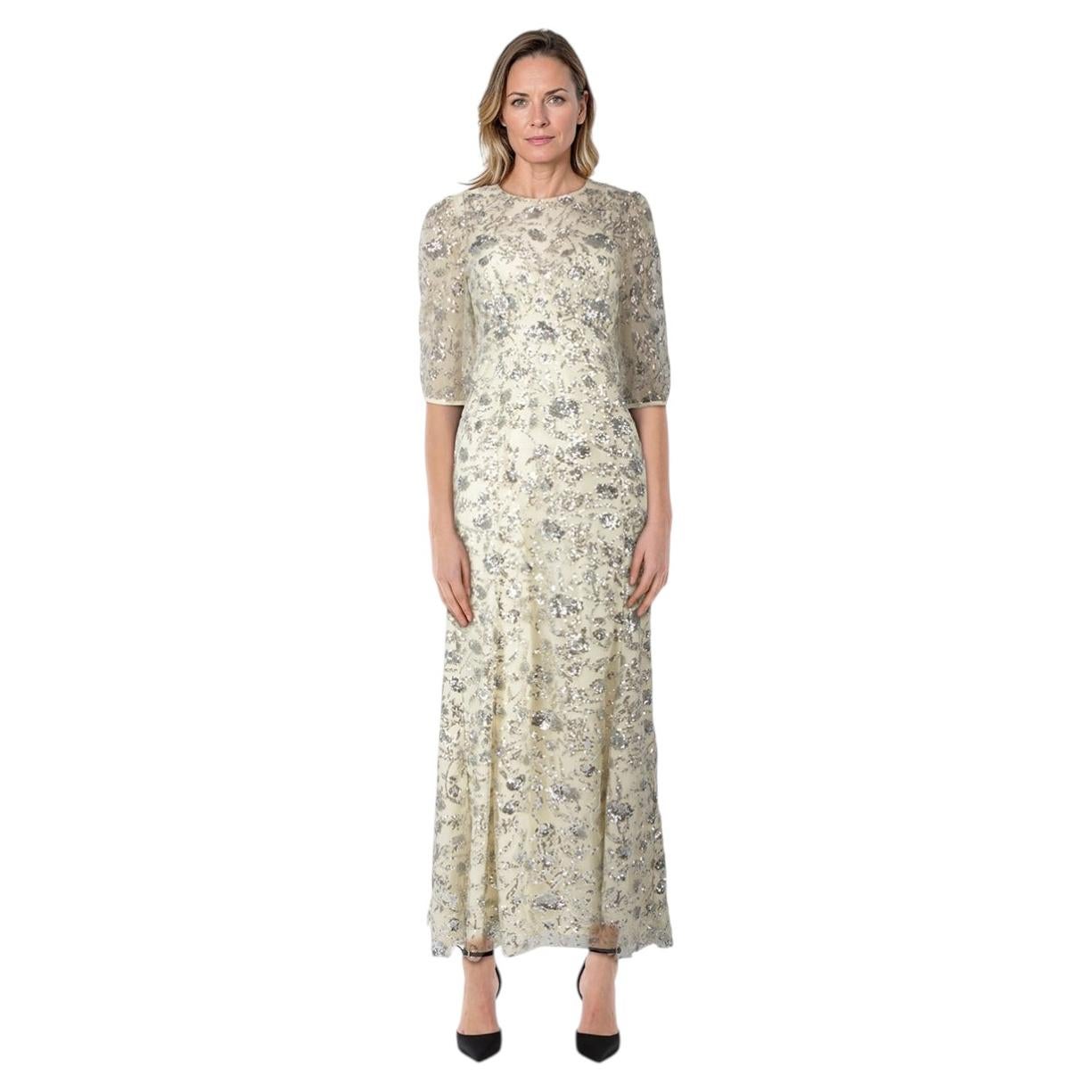 Self-Portrait Champagne Sequinned Maxi Dress Size M