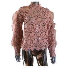 Self-Portrait Coral Blush Guipure Lace and Organza Blouse Size 6