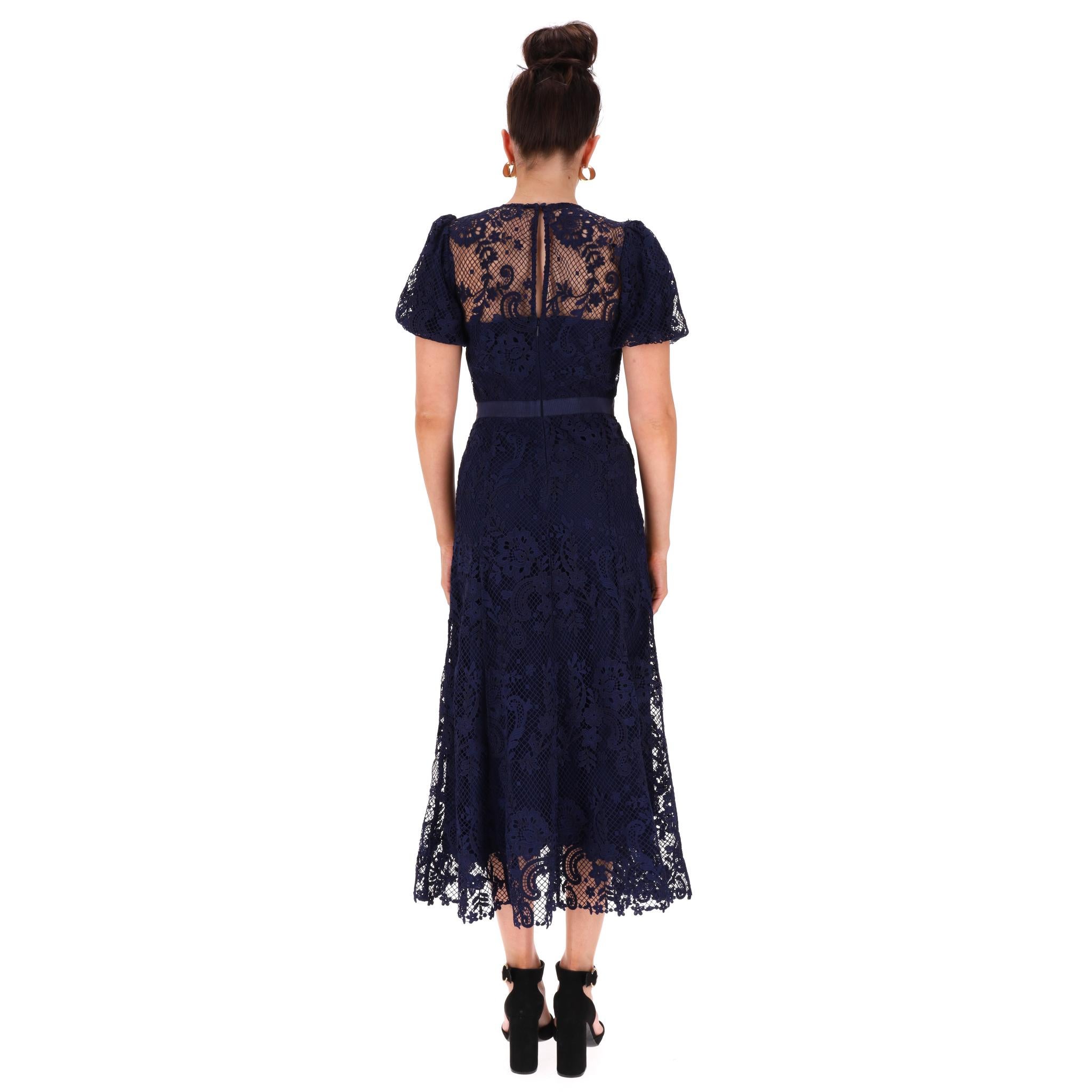 Self-Portrait Corded Guipure Lace Midi Dress In Excellent Condition For Sale In London, GB