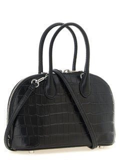 Self-Portrait Crocodile-Embossed Leather Shoulder Bag — Black