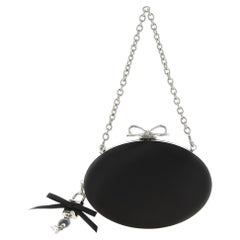 Self-Portrait Crystal Bow Clasp Satin Oval Clutch — Black