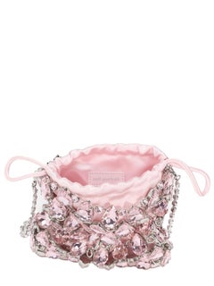 Self-Portrait Crystal-Embellished Metallic Knit Mini Bag — Pink