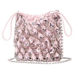 Self-Portrait Crystal-Embellished Metallic Knit Mini Bag — Pink