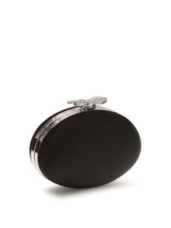 Self-Portrait Crystal-Embellished Satin Clutch — Black