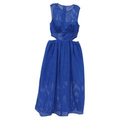 Self-Portrait Cutout Broderie Anglaise Midi Dress in Blue Cotton