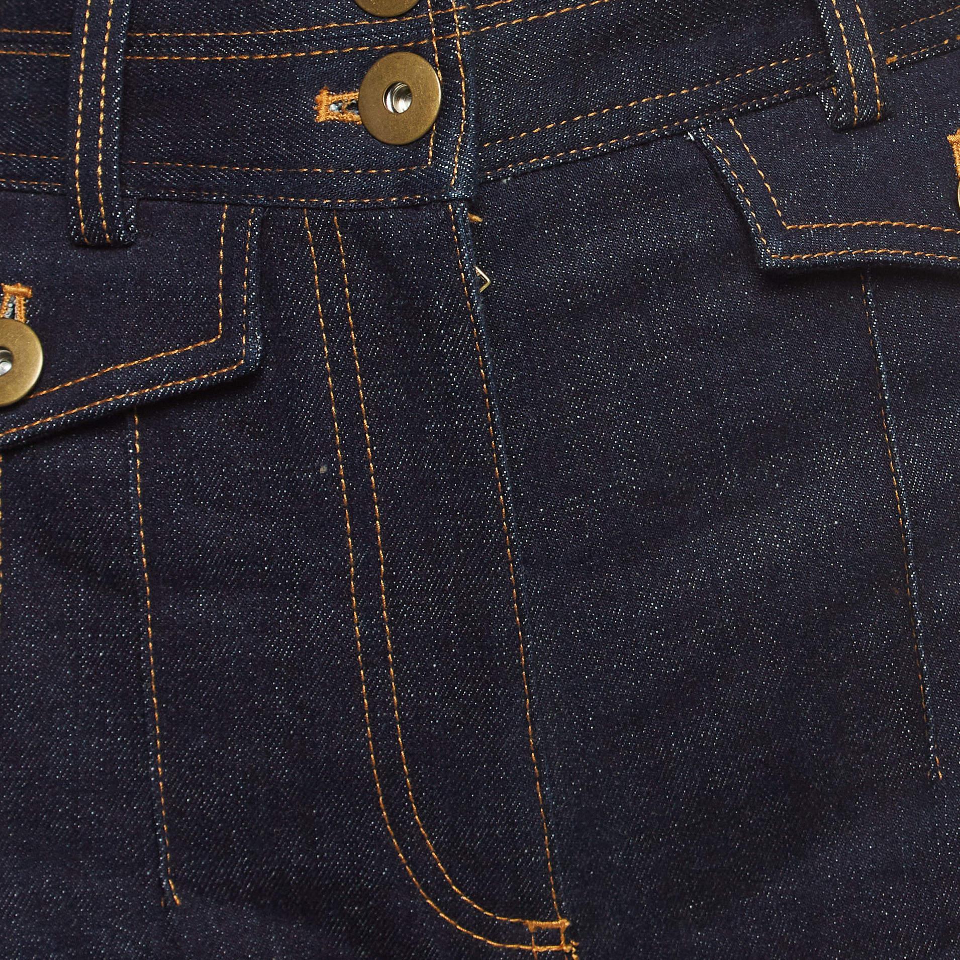 Black Self-Portrait Dark Blue Denim High Waist Flounced Shorts S