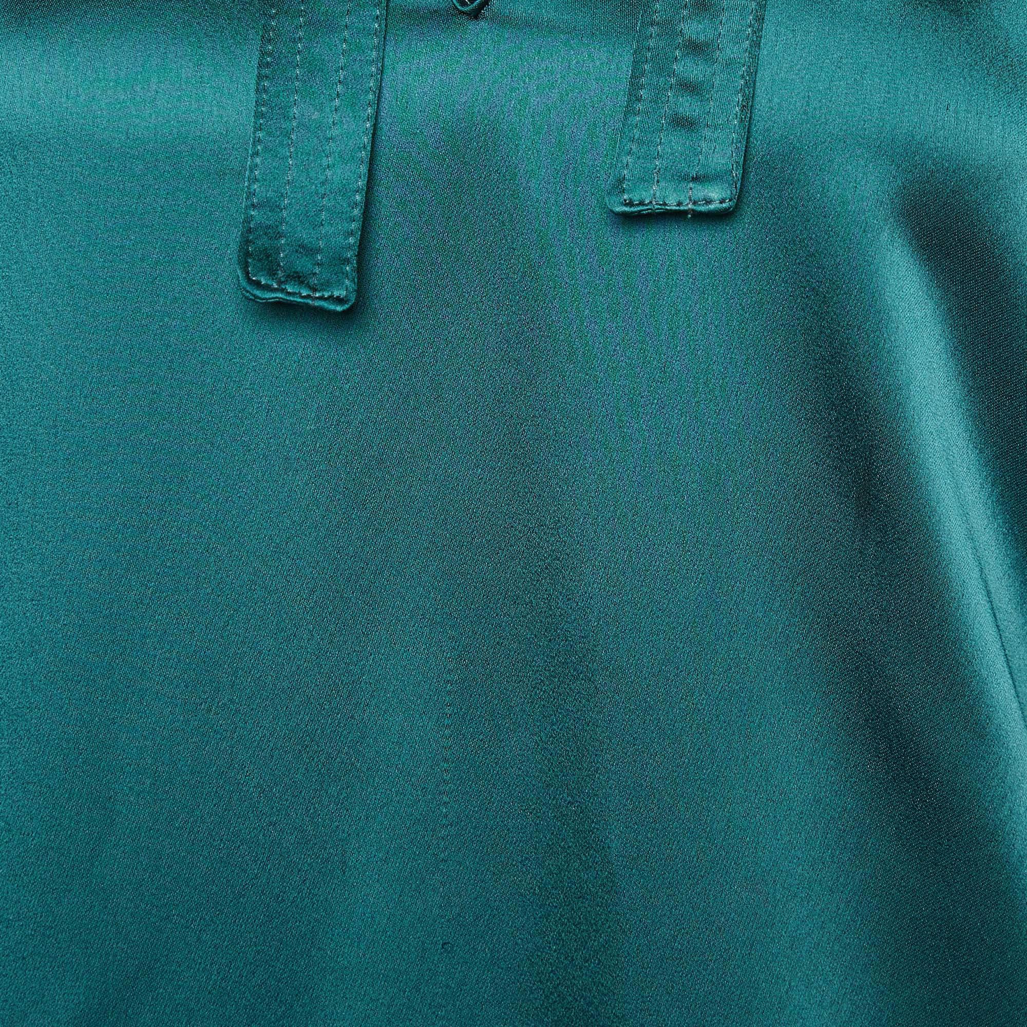 Self-Portrait Dark Green Satin & Lace Shift Dress M In Good Condition For Sale In Dubai, Al Qouz 2