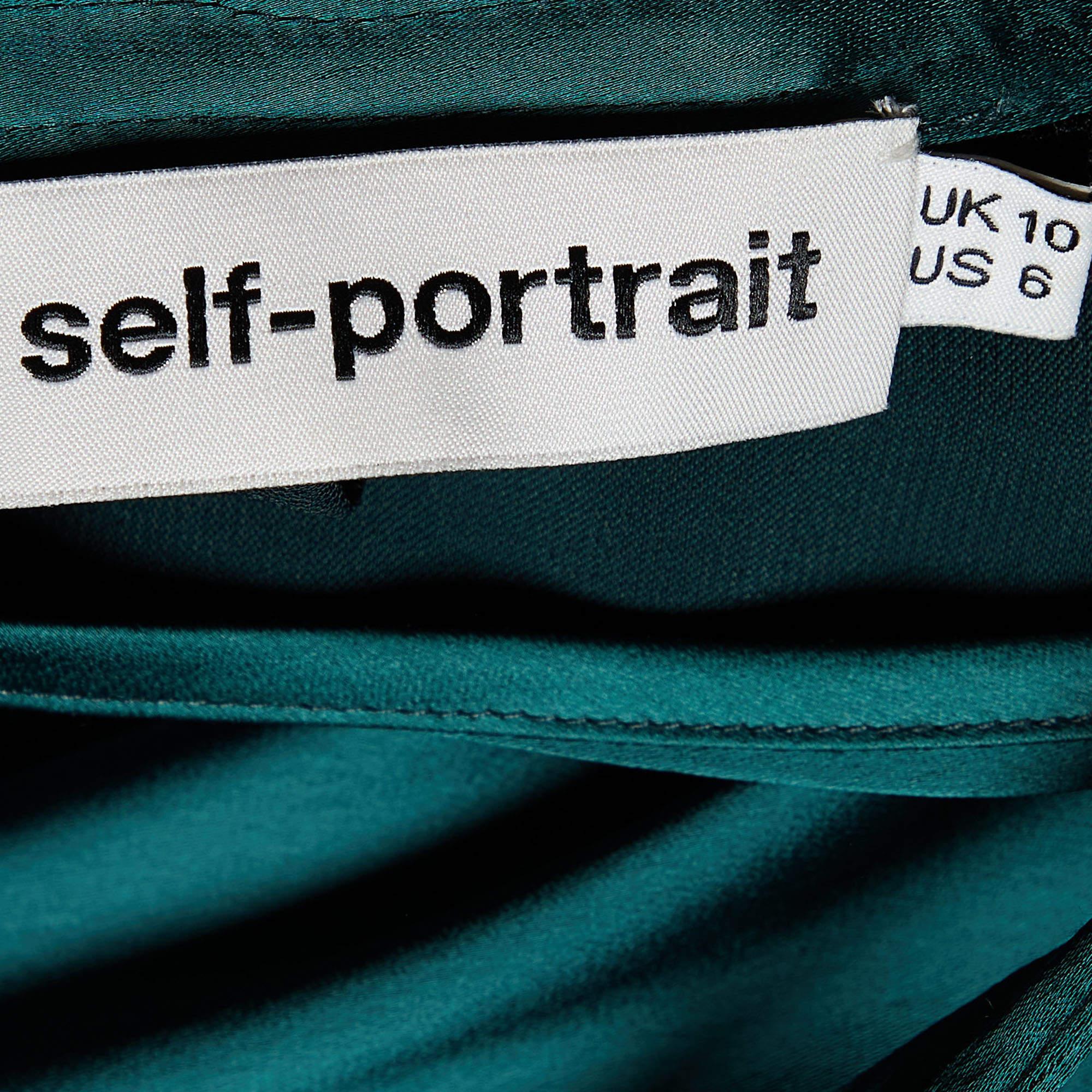 Women's Self-Portrait Dark Green Satin & Lace Shift Dress M For Sale