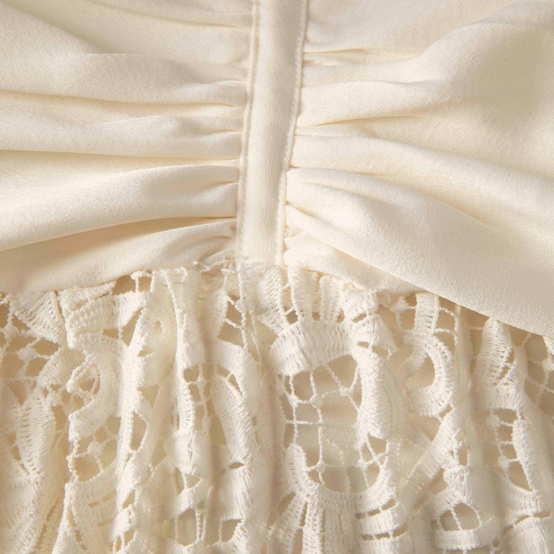 Beige Self-Portrait - Robe midi en dentelle florale écrue - Taille XXS en vente