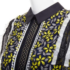 SELF PORTRAIT Eleina Daisy Guipure yellow navy lace floral dress UK4 XXS