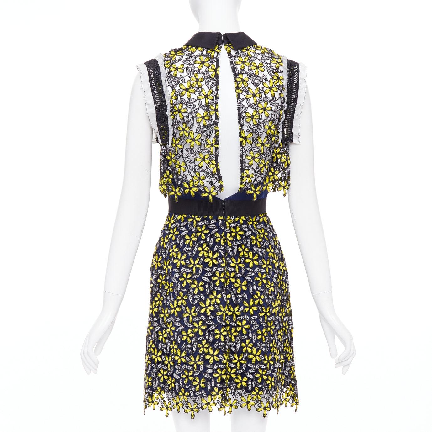 SELF PORTRAIT Eleina Daisy Guipure gelb navy Spitze geblümtes Kleid UK4 XXS im Zustand „Hervorragend“ im Angebot in Hong Kong, NT